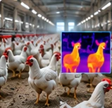 Concept visualization of poultry-house monitoring with an illustrative thermal image inset